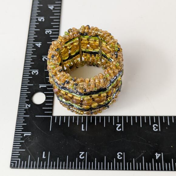 Pier One Napkin Rings Set 10 Glass Bead Brown Green Gold 1.75" Barrel Fall Boho - Picture 7 of 7